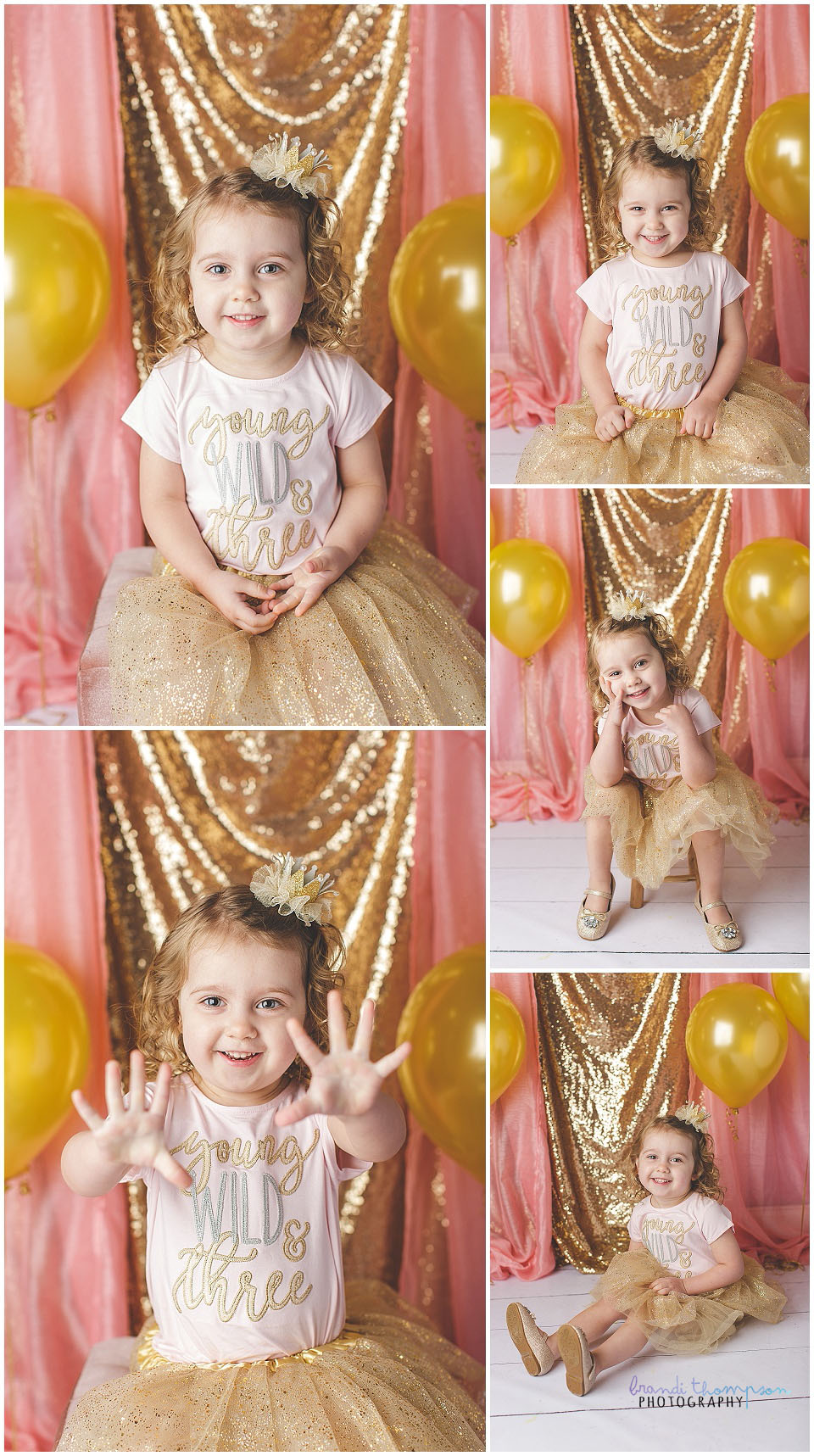 pink and gold studio photography in plano, tx for a three year old girl